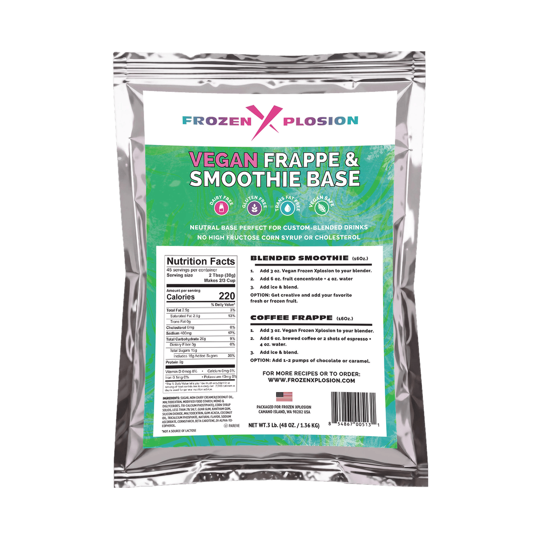 Frozen Xplosion Vegan 48oz Frappe & Smoothie Base 3 lb bag
