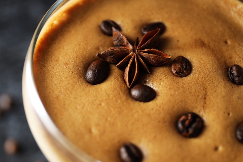 Close-up of a thick, creamy blended frozen drink.